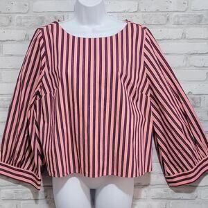 Topshop Long Sleeve Blouse Womens Vertical Striped Shirt Size 10